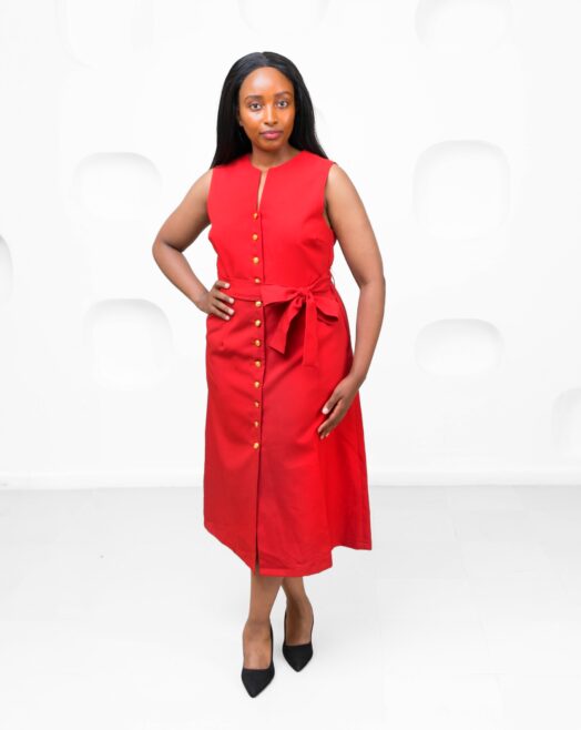 Reyna Button Down Dress - Red (5,800)